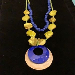 Blue and chartreuse necklace